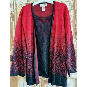 Alfred Dunner Women's Classic Embellished 2 in 1 Sweater - Red - 2X (20W-22W)